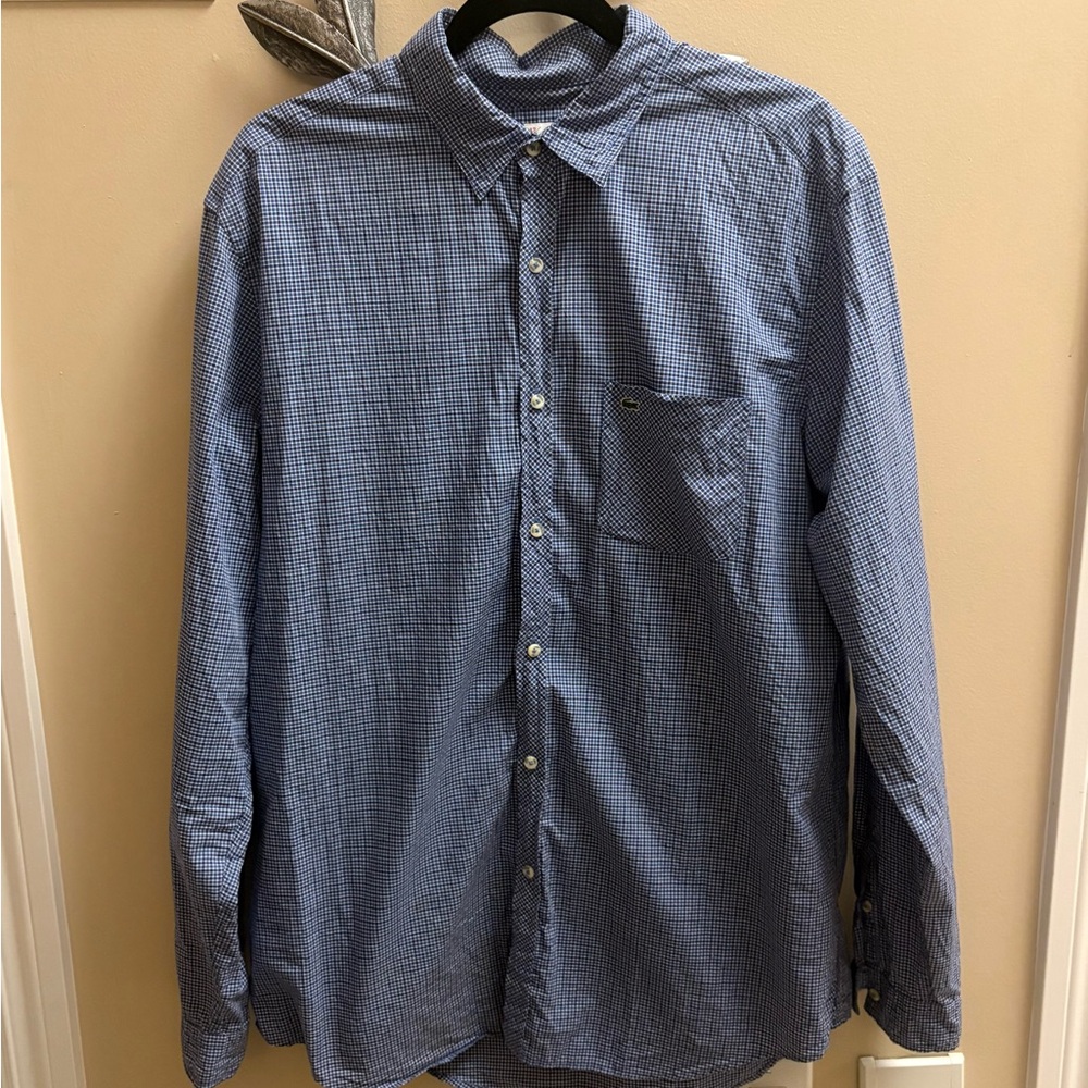 Lacoste Men's Light Blue Checkered Button-Down Shirt